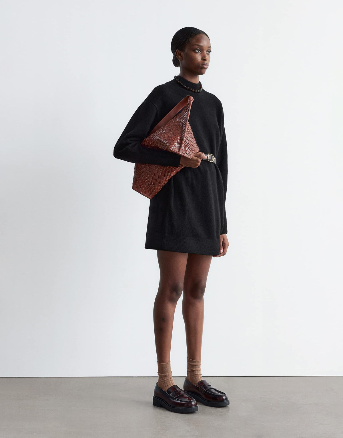& Other Stories belted knitted dress in black