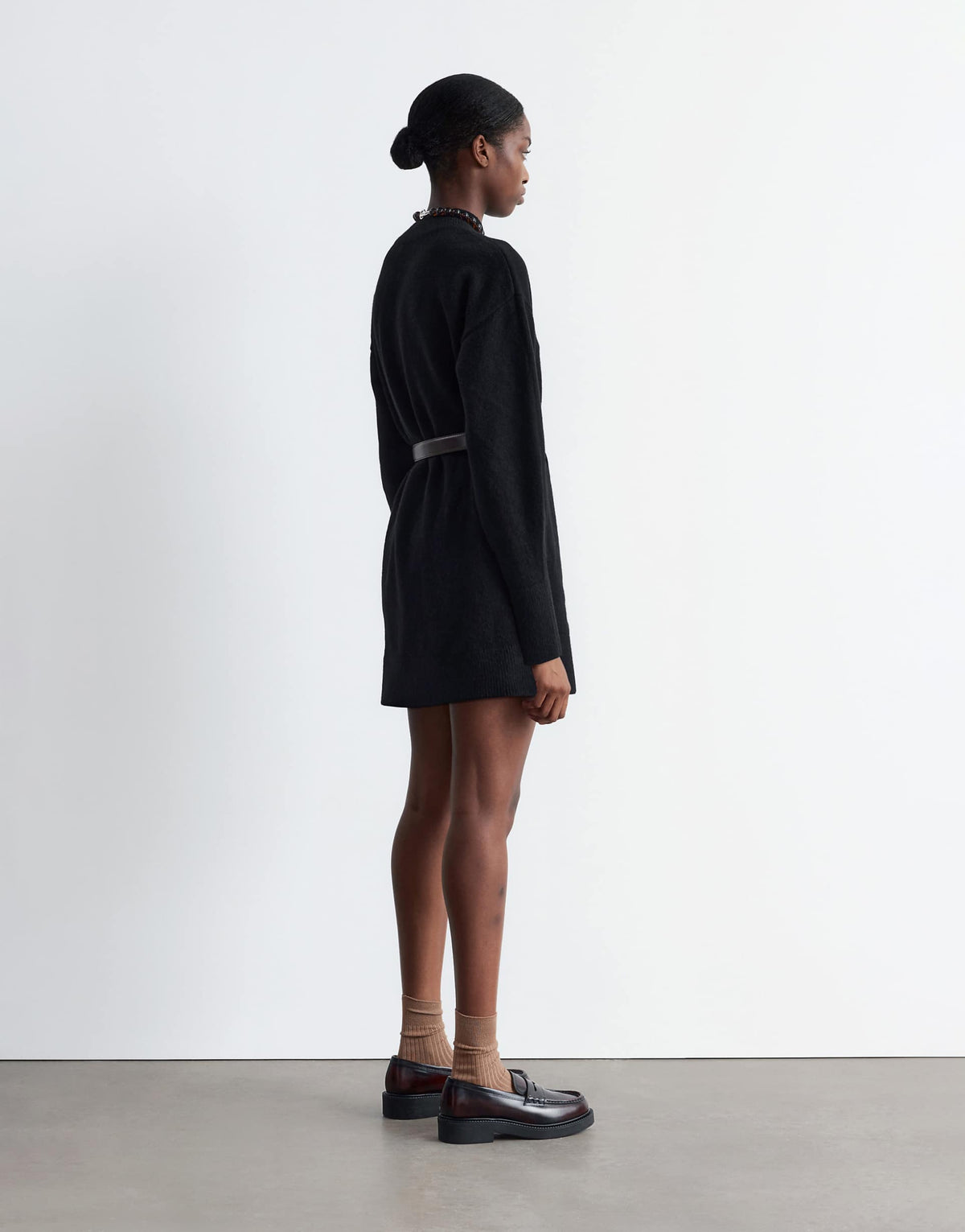 & Other Stories belted knitted dress in black