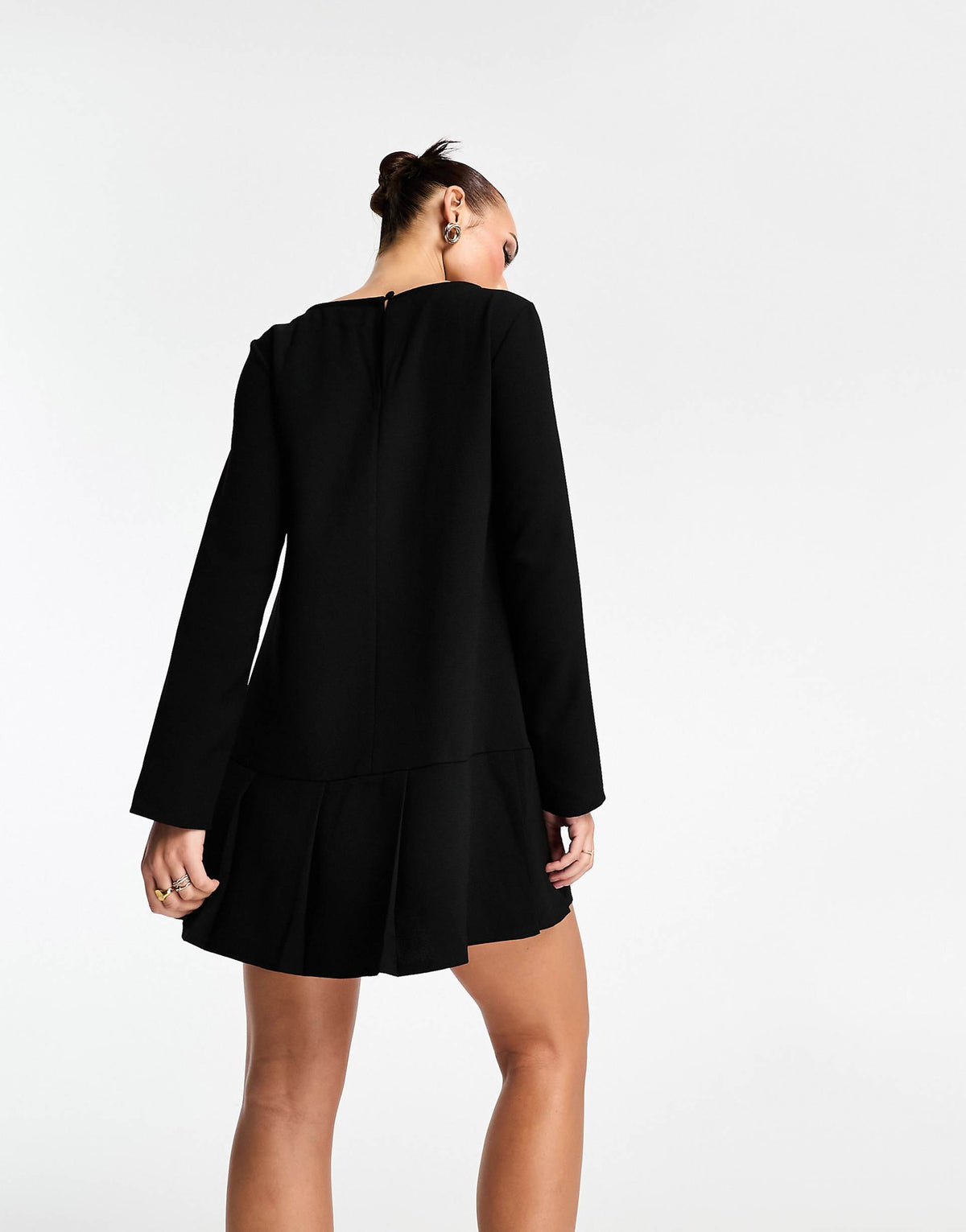 ASOS DESIGN long sleeve dropped waist box pleat mini dress in black