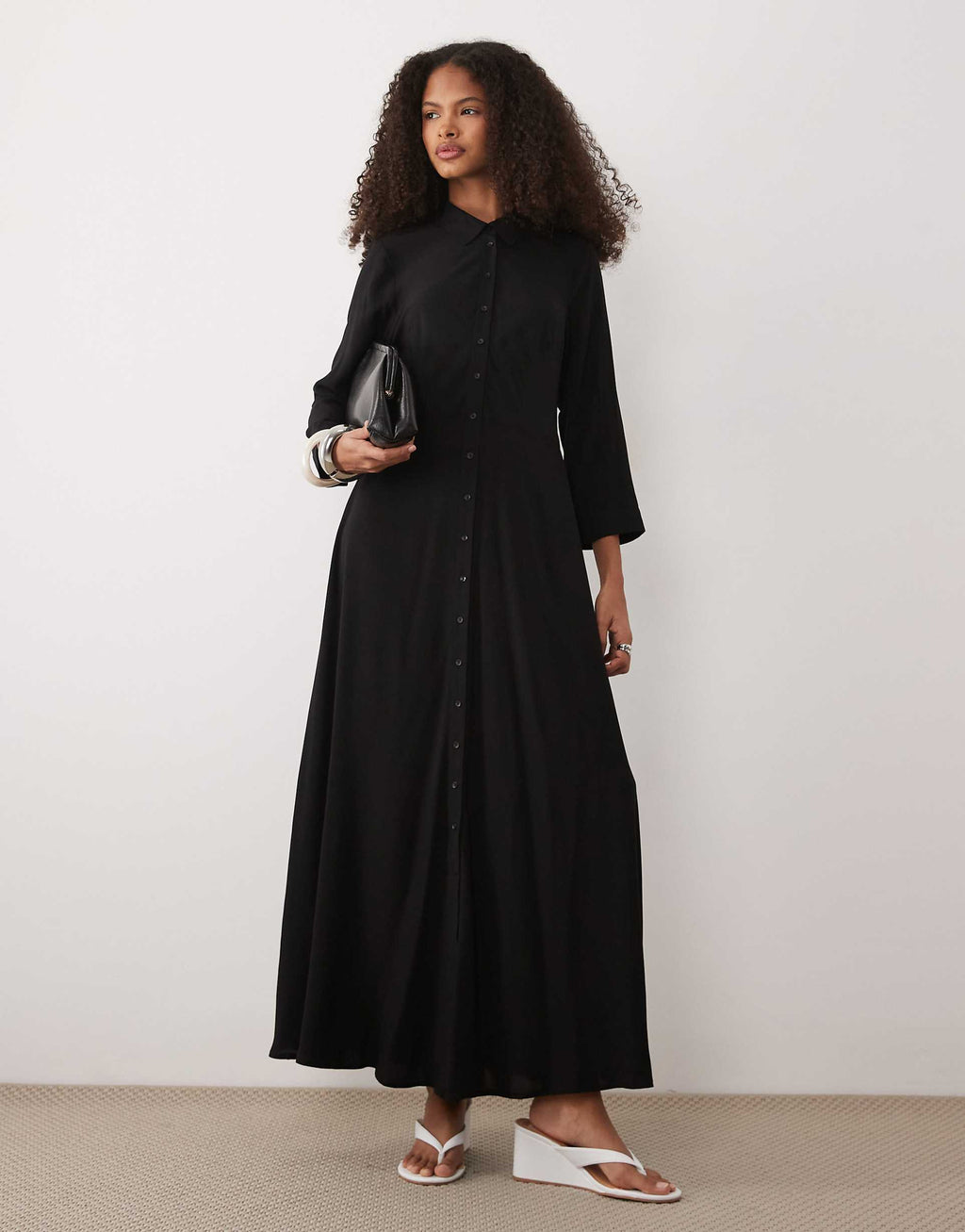 YAS maxi shirt dress in black