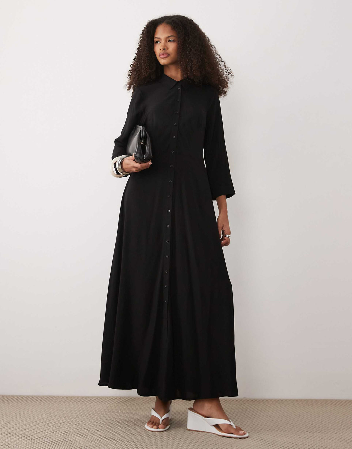 YAS maxi shirt dress in black