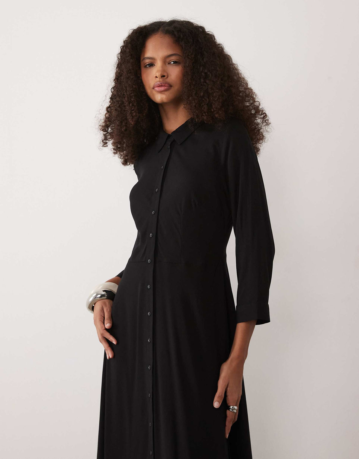 YAS maxi shirt dress in black