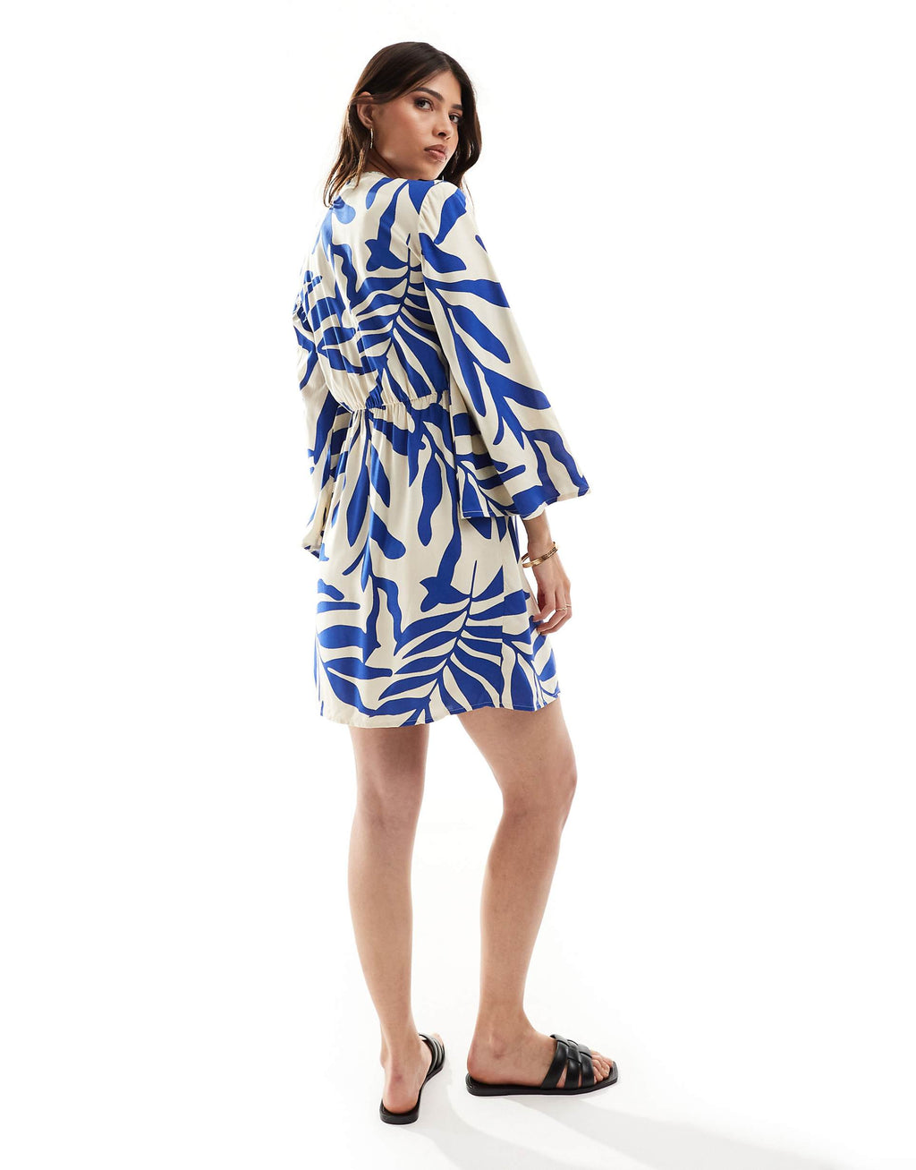JDY wrap dress beige with blue palm print