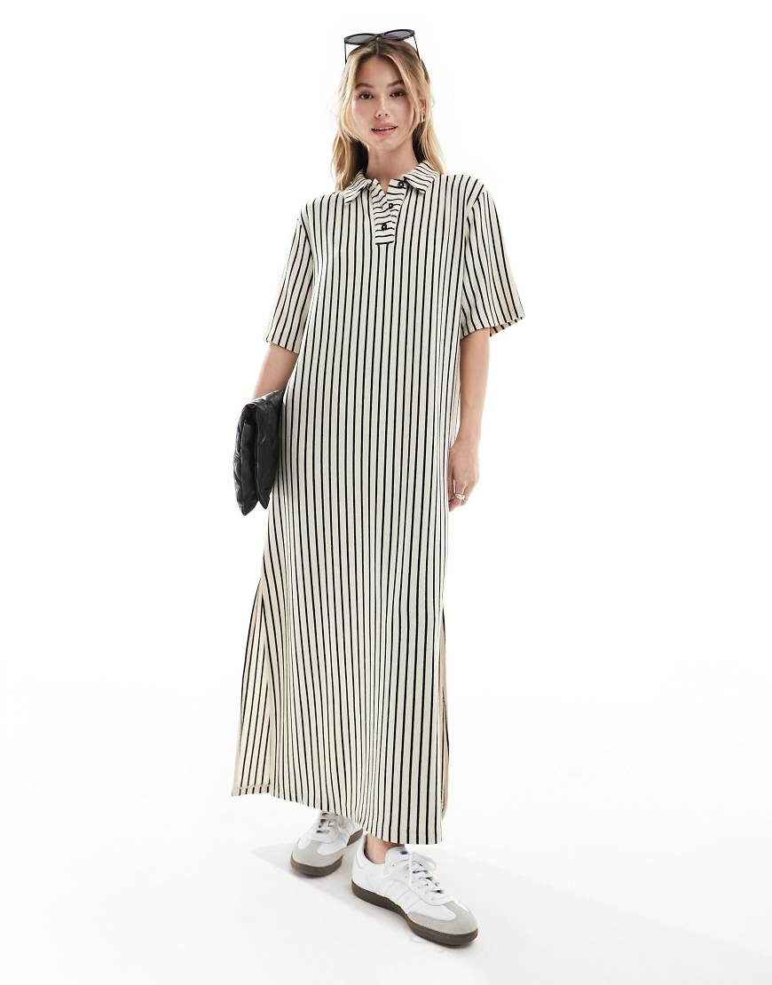 ASOS DESIGN collared placket midaxi t shirt dress in stripe