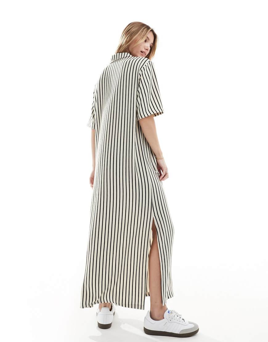 ASOS DESIGN collared placket midaxi t shirt dress in stripe