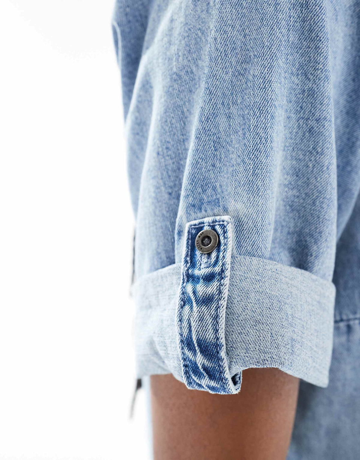 Noisy May rolled sleeve denim mini dress in light blue wash