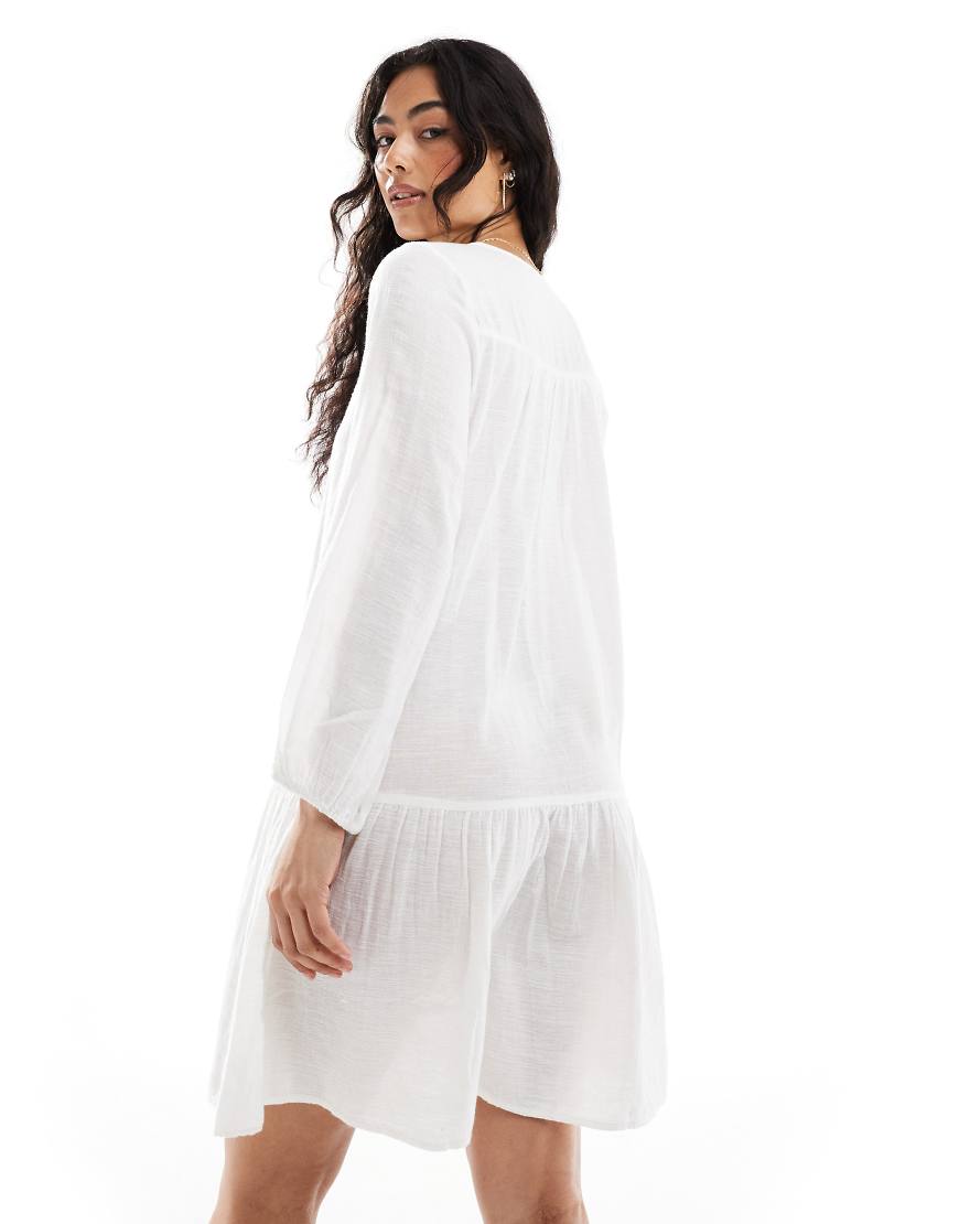 ONLY crochet detail midi tunic dress in white