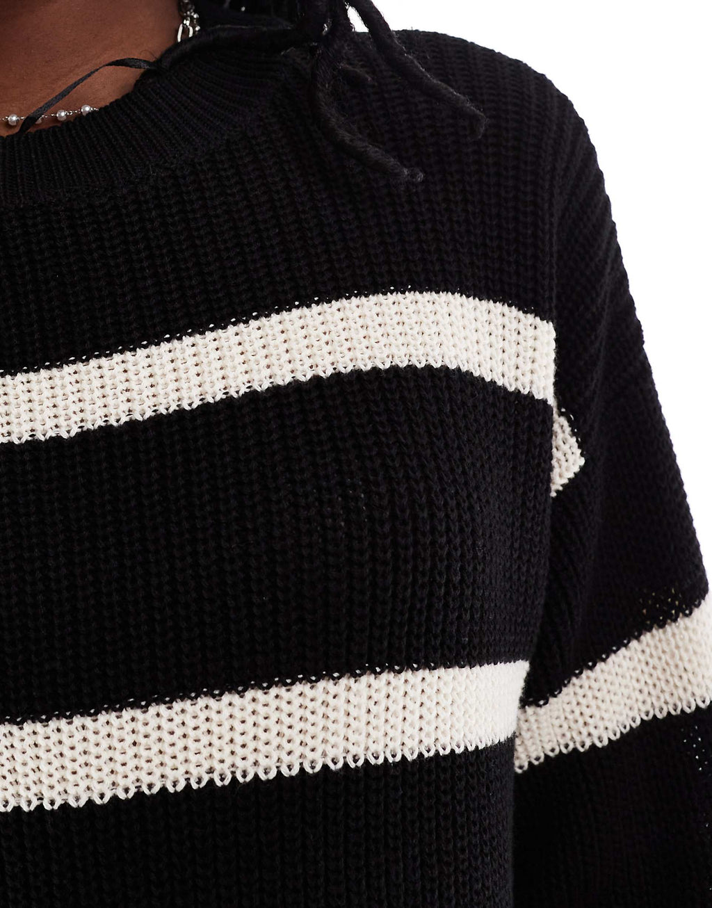 Noisy May oversize knitted sweater dress in black & cream stripe