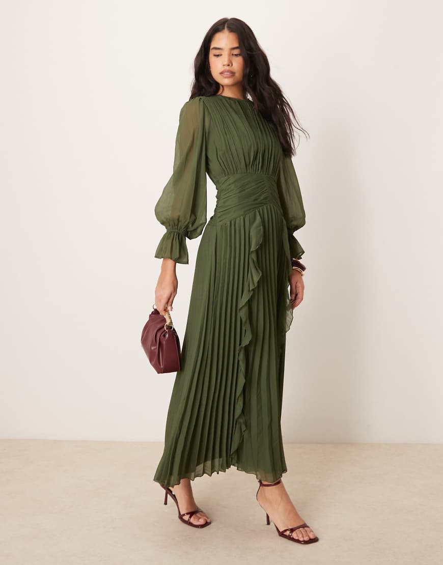 ASOS DESIGN Curve high neck ruched belt detail maxi dress in dark slate