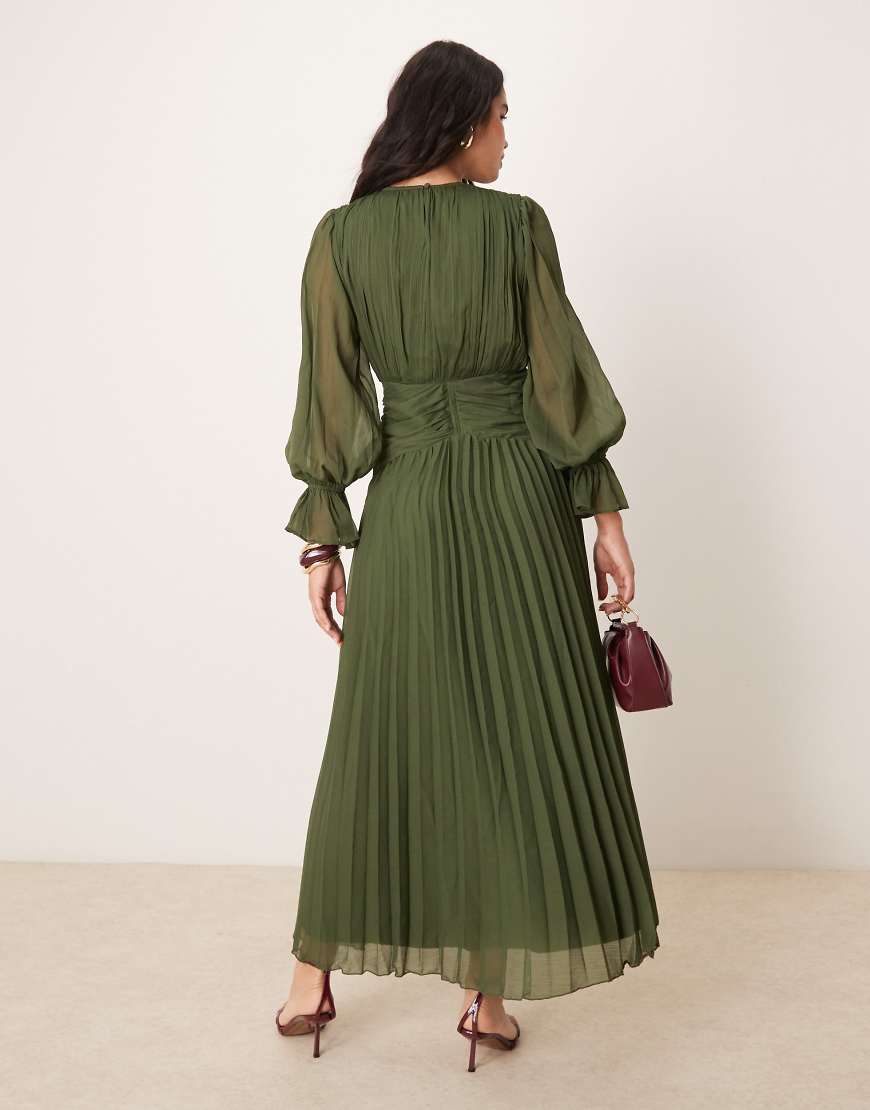 ASOS DESIGN Curve high neck ruched belt detail maxi dress in dark slate