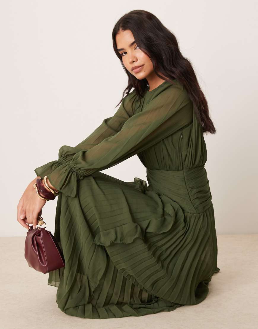 ASOS DESIGN Curve high neck ruched belt detail maxi dress in dark slate