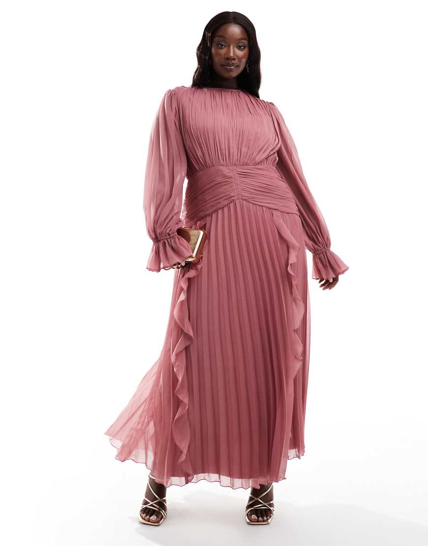ASOS DESIGN Curve high neck ruched belt detail maxi dress in dark slate