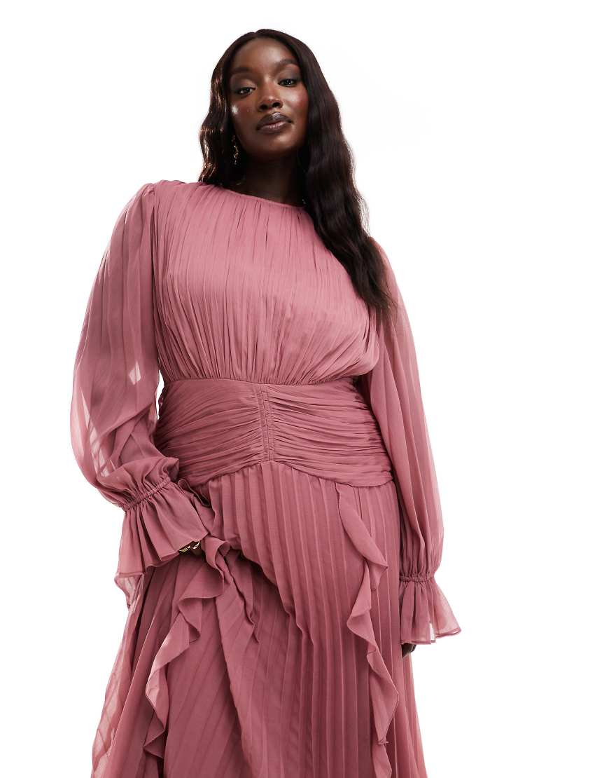 ASOS DESIGN Curve high neck ruched belt detail maxi dress in dark slate