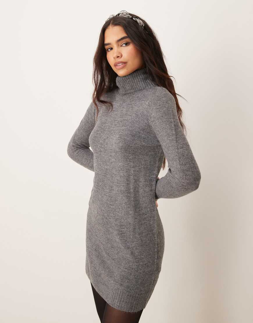 JDY turtleneck knit dress in dark gray melange
