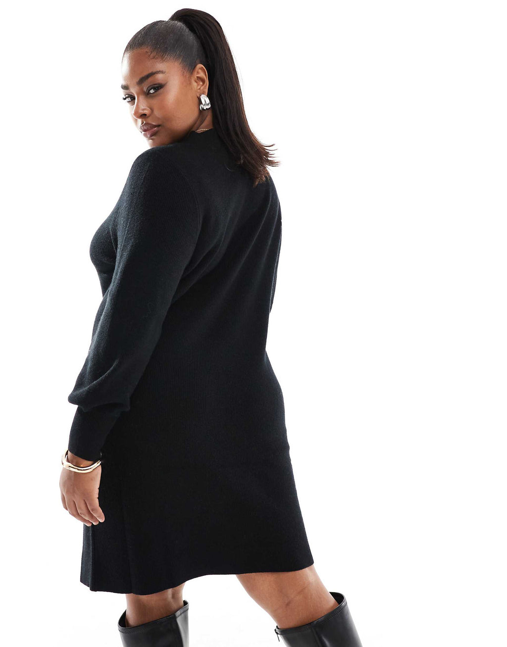 ONLY Curve v-neck knit mini dress in black