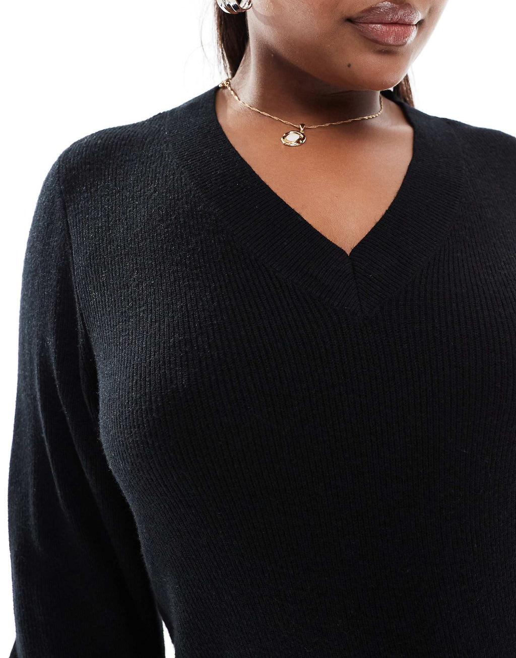 ONLY Curve v-neck knit mini dress in black