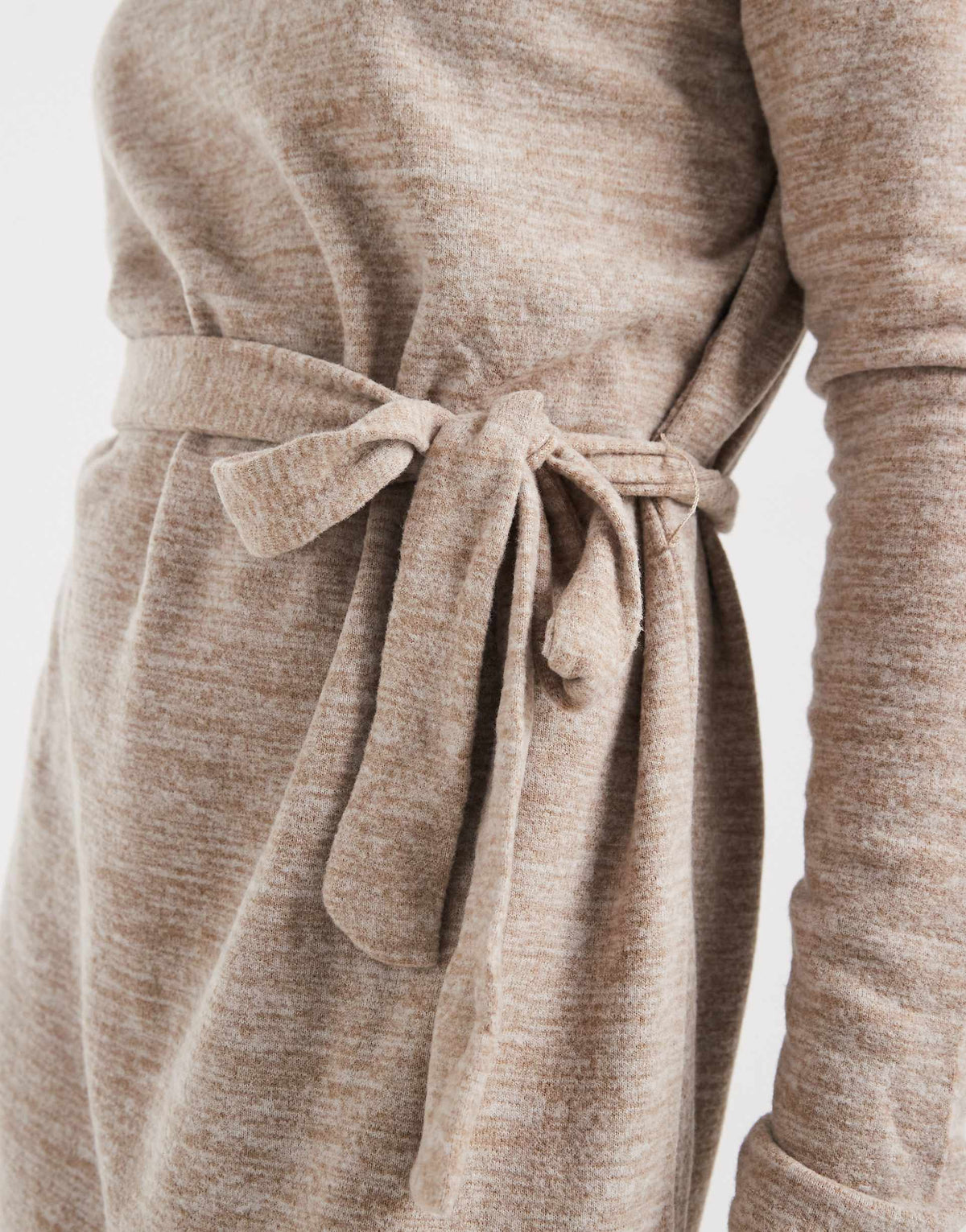 Vero Moda Tall high neck knitted mini dress with tie waist in stone