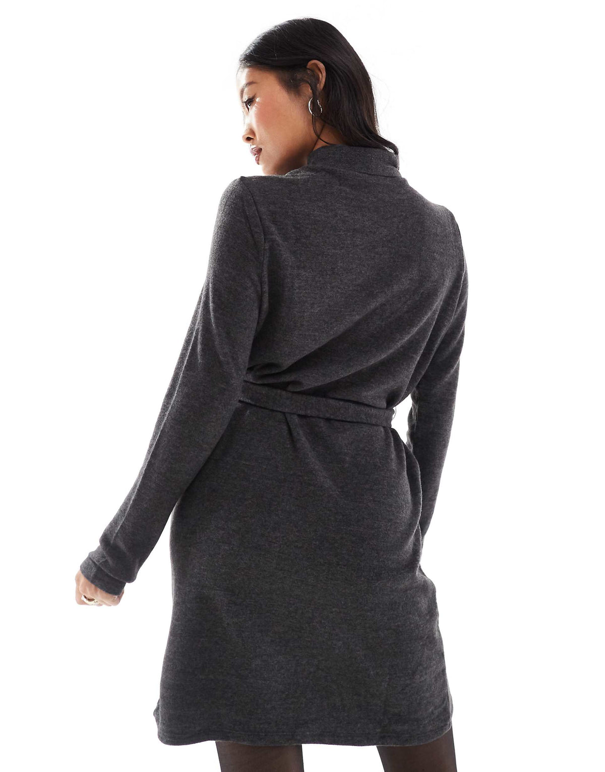Vero Moda Petite high neck knit mini dress with tie waist in black