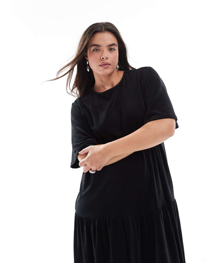 ASOS DESIGN Curve tie back chunky cord flare hem midi dress in black