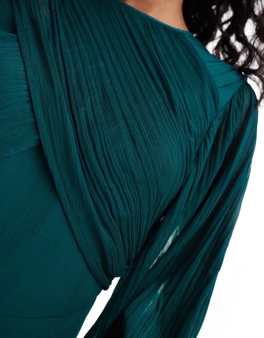 ASOS DESIGN exaggerated sleeve chiffon wide leg jumpsuit in jewel green
