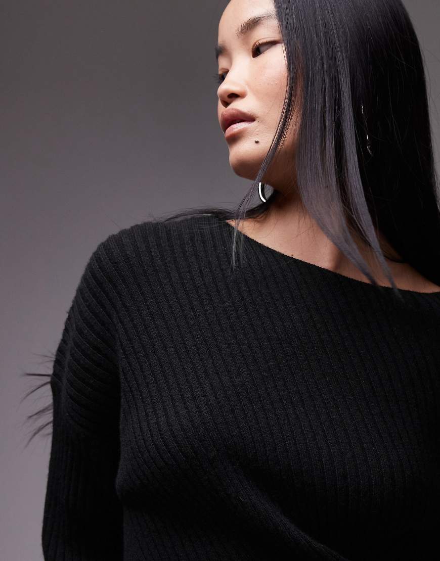 ARKET knitted rib midaxi dress with twisted drape detail in black