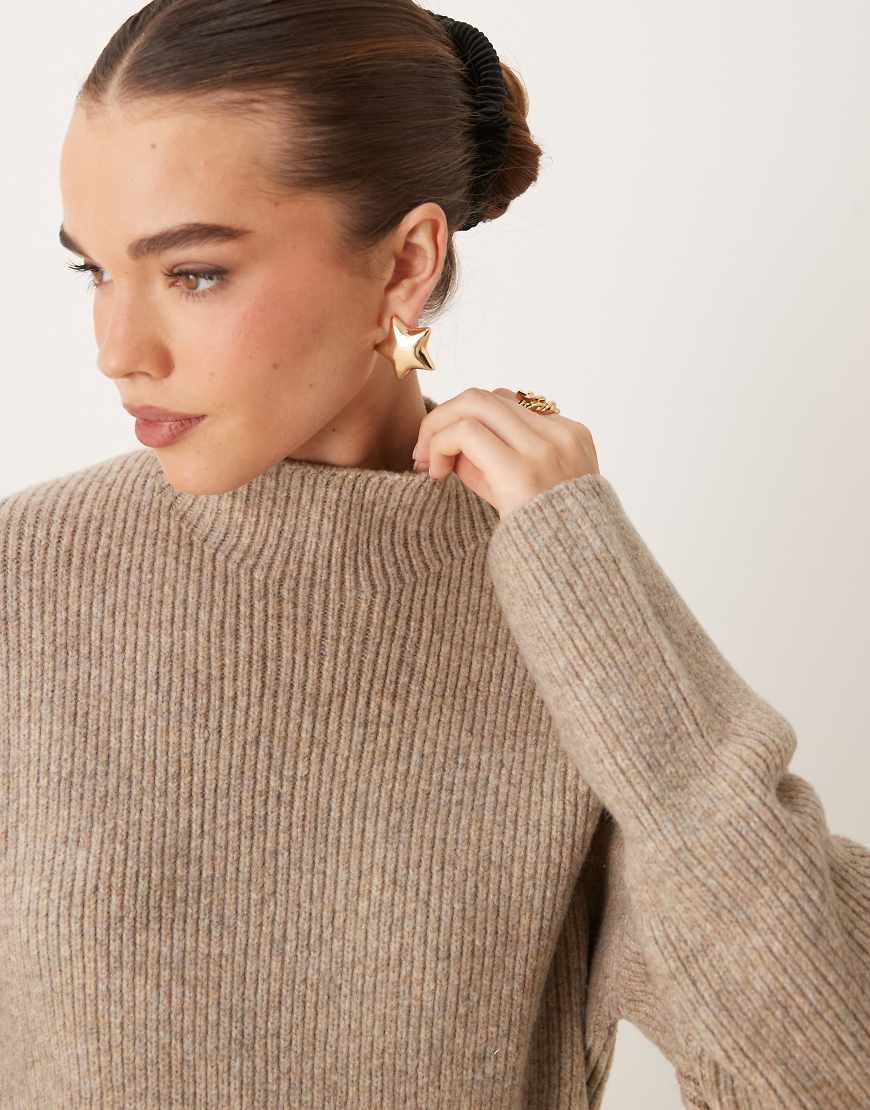 Abercrombie & Fitch roll neck knitted dress in beige