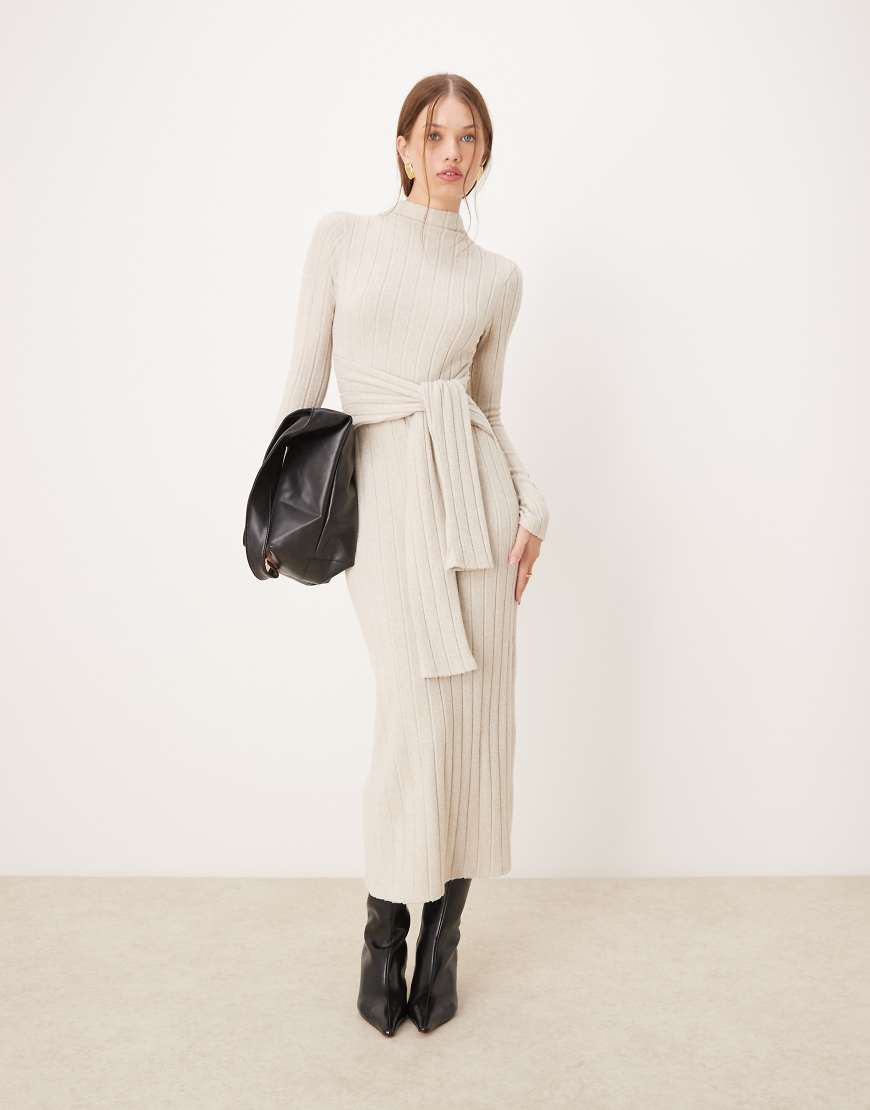 ASOS DESIGN chunky fluffy ribbed maxi dress with wrap waist