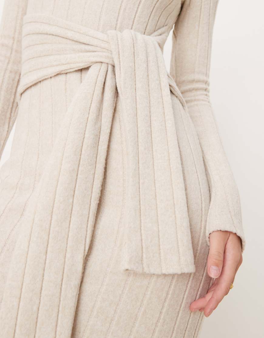 ASOS DESIGN chunky fluffy ribbed maxi dress with wrap waist