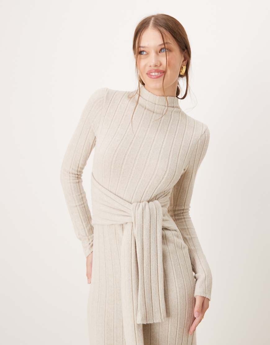 ASOS DESIGN chunky fluffy ribbed maxi dress with wrap waist