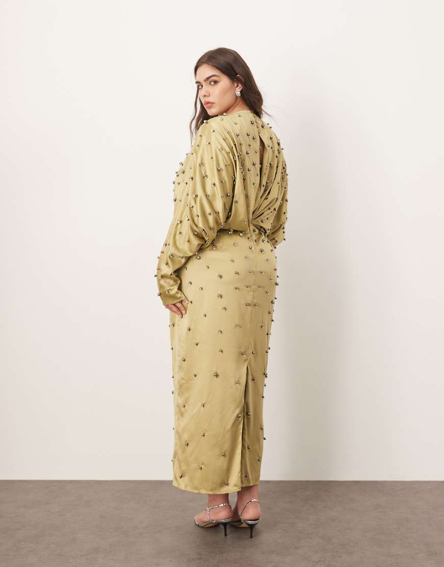 ARRANGE Curve embellished ball bearing open back maxi dress in green