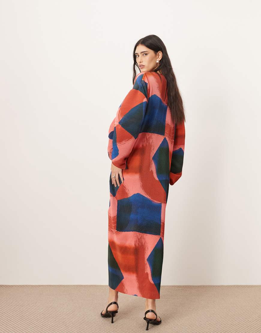 ARRANGE plisse balloon sleeve maxi dress in abstract print