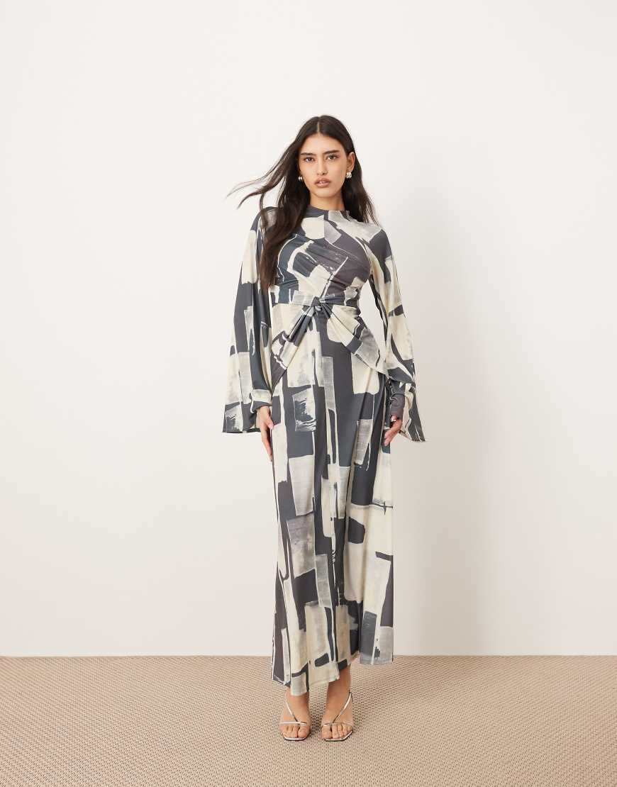 ARRANGE jersey twist front maxi dress in abstract geo print