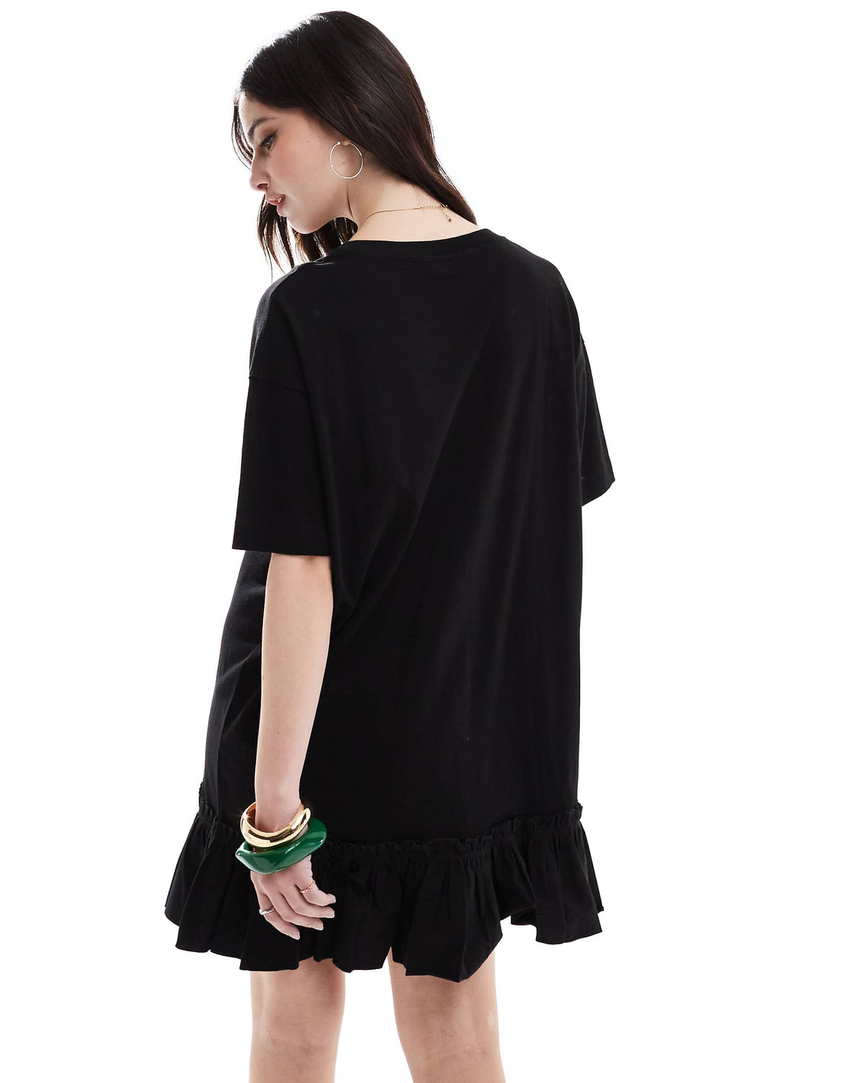 Miss Selfridge poplin ruffle detail T-shirt dress in black