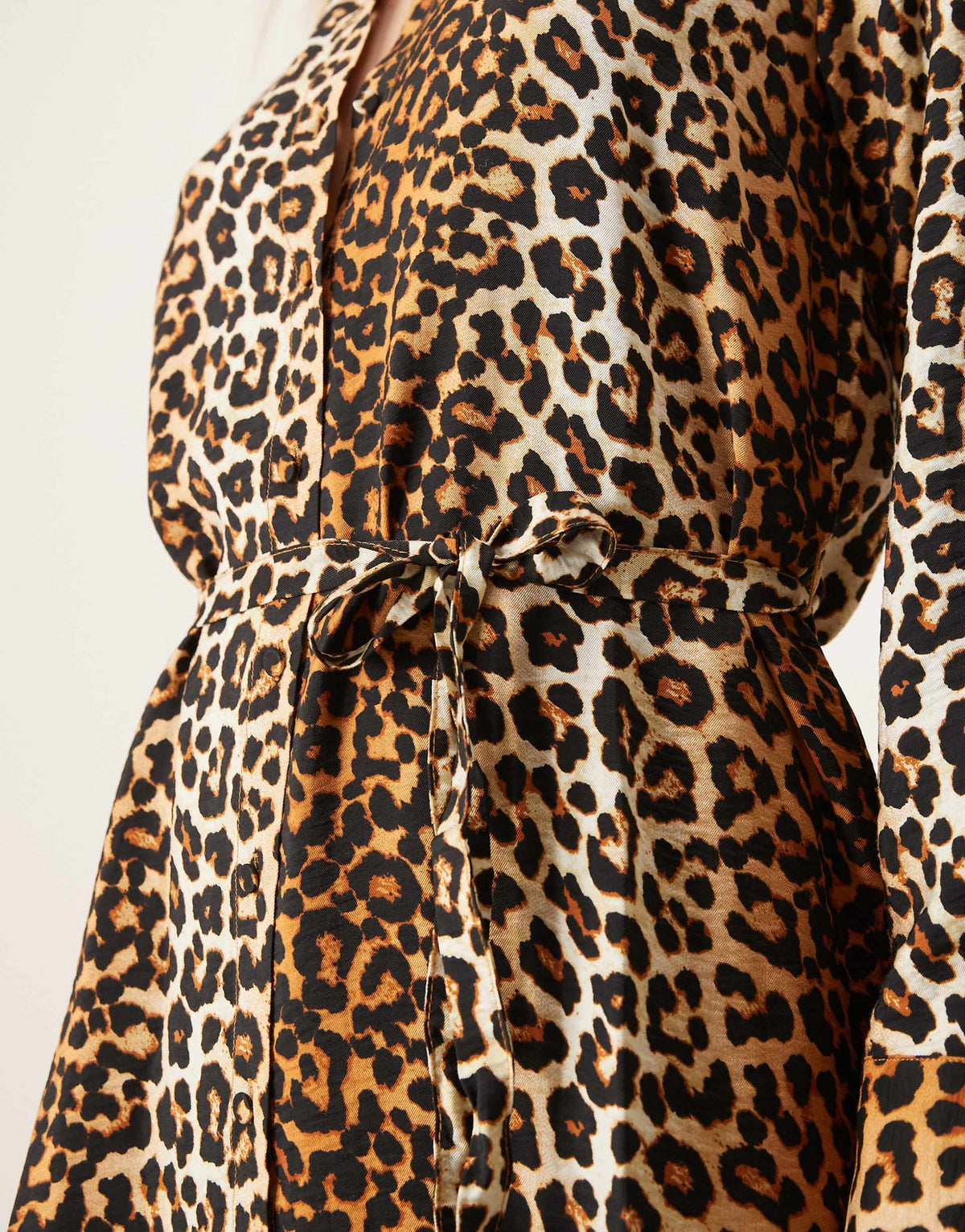 YAS tie waist maxi shirt dress in leopard print
