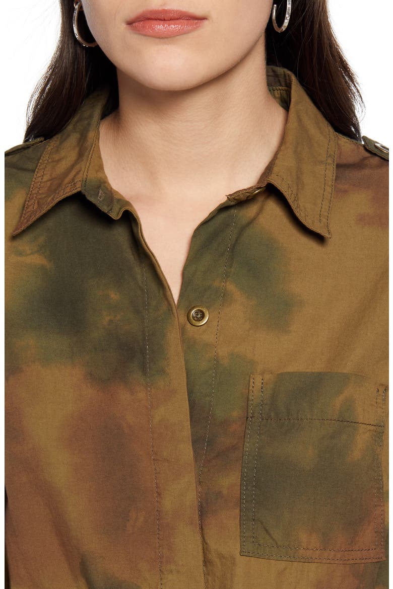 Justine Watercolor Camo Long Sleeve Cotton Shirtdress