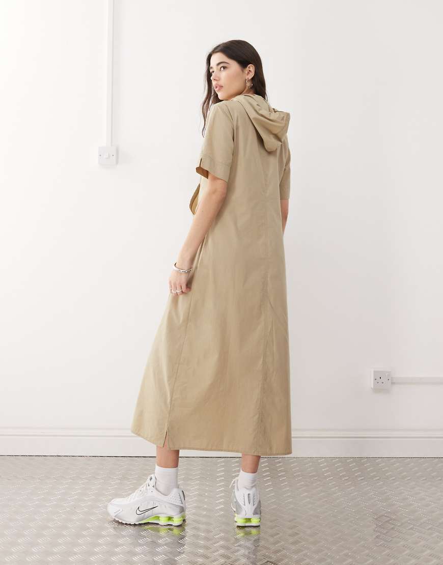 athletic hooded a-line maxi dress in stone