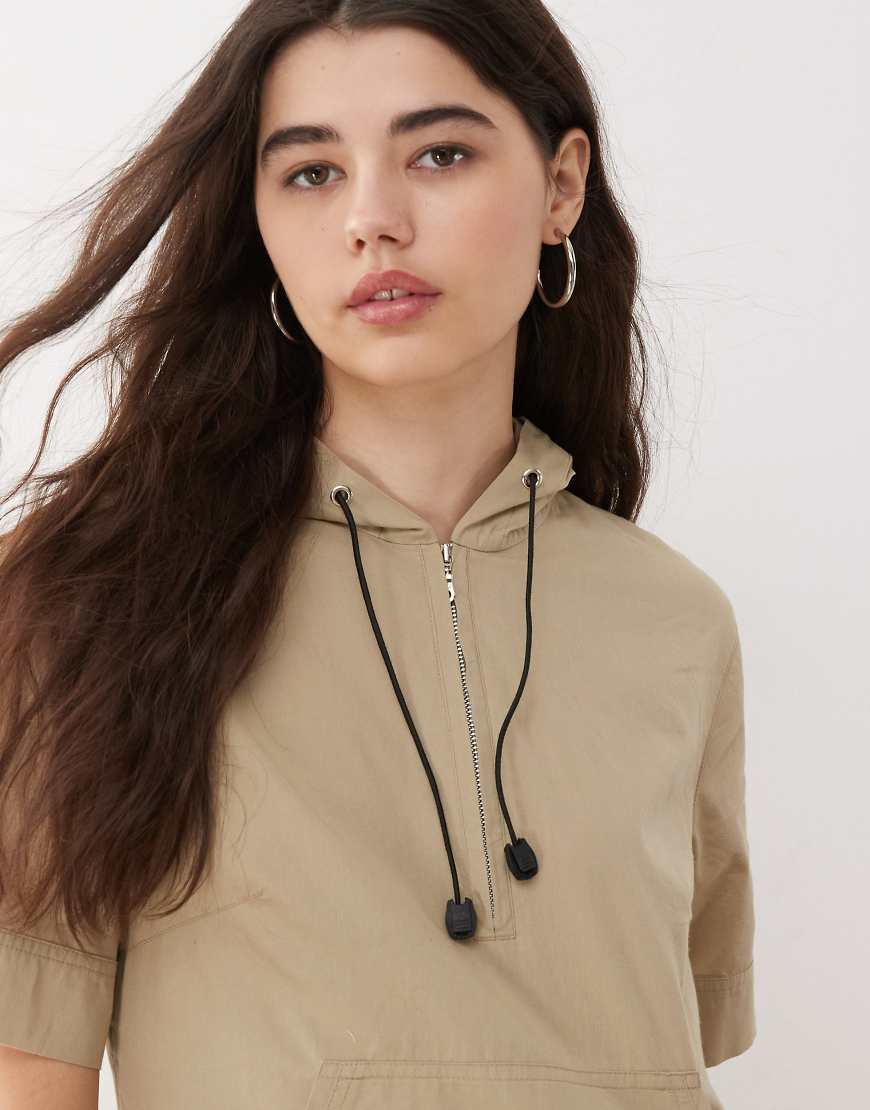 athletic hooded a-line maxi dress in stone