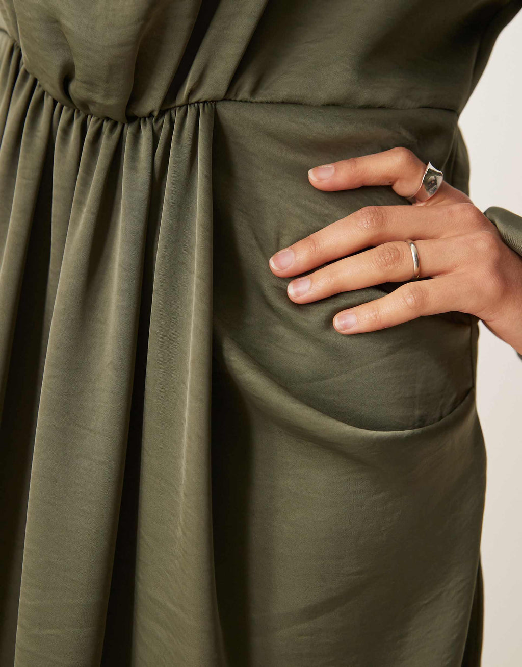 ASOS DESIGN draped blouson sleeve satin maxi dress in olive