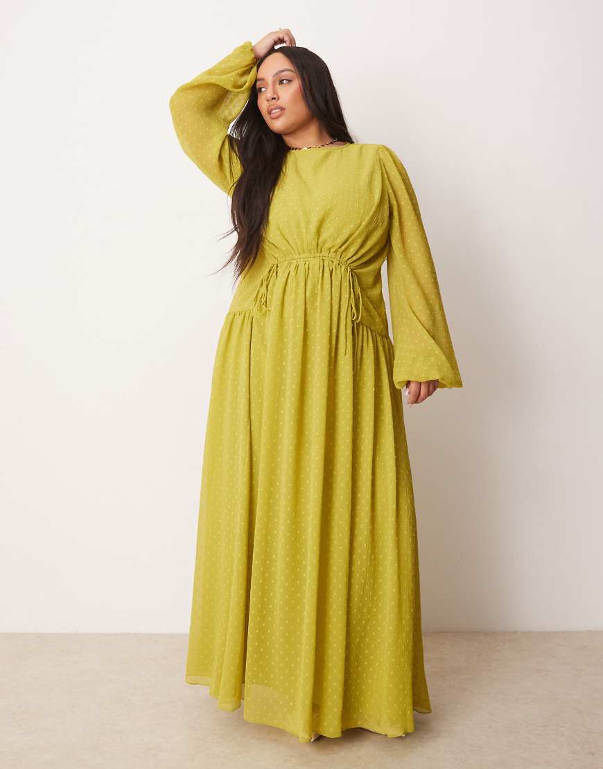 ASOS DESIGN Curve textured channel detail maxi dress in pale green