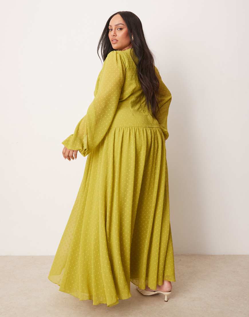 ASOS DESIGN Curve textured channel detail maxi dress in pale green