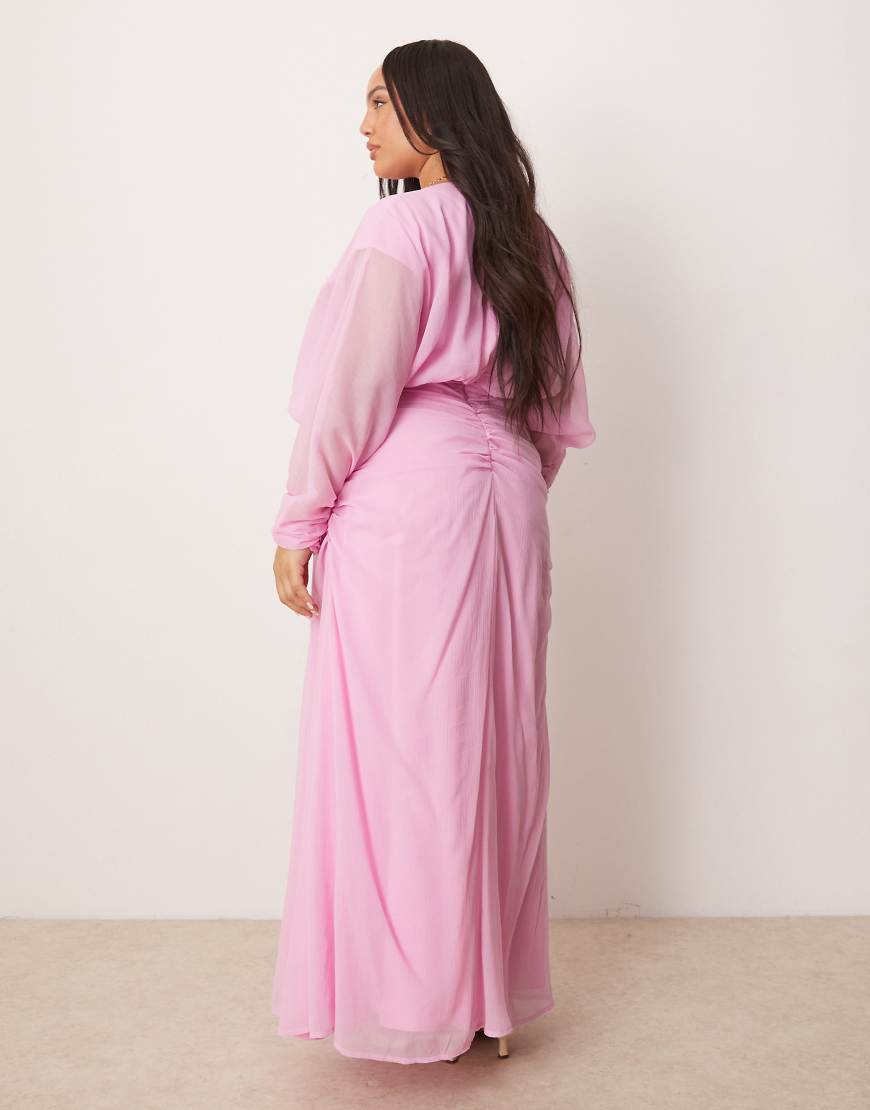 ASOS DESIGN Curve blouson ruched detail maxi dress in pink