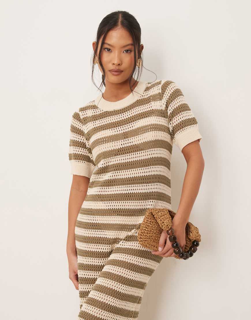 JDY Petite crochet midi dress in beige stripe