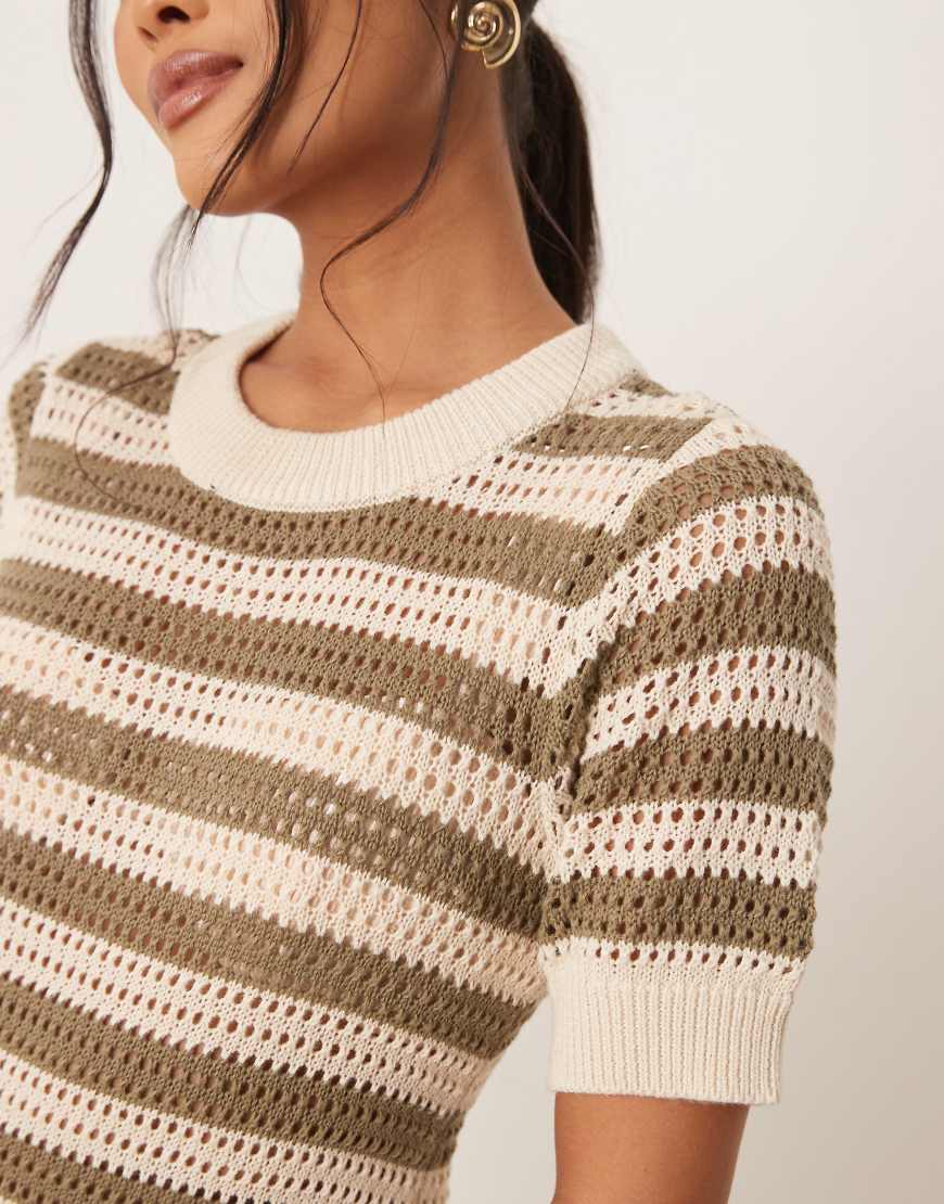 JDY Petite crochet midi dress in beige stripe