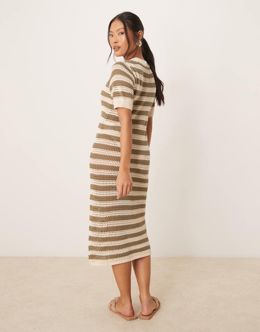 JDY Petite crochet midi dress in beige stripe