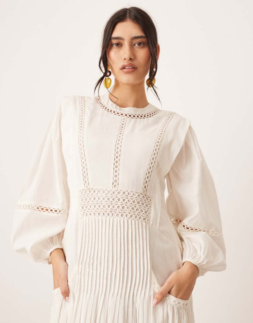 ARRANGE cotton voile maxi dress with lace trim in ivory