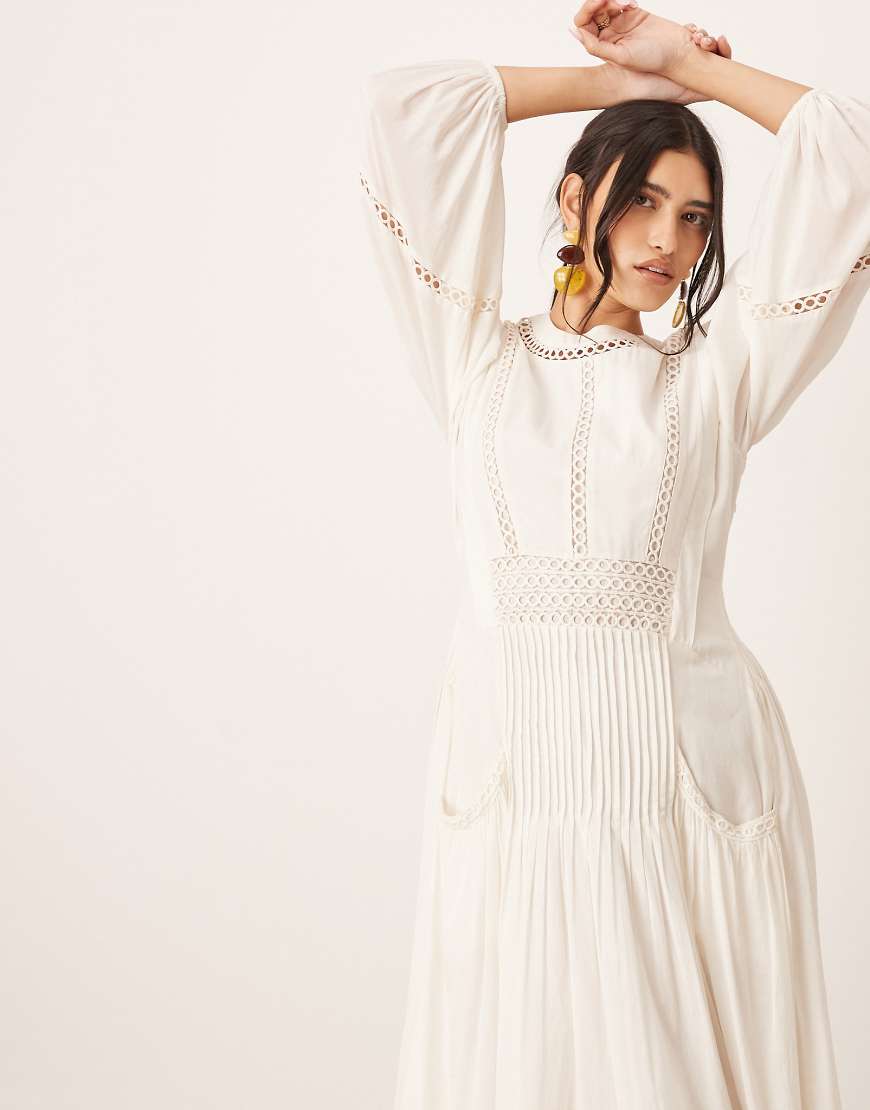 ARRANGE cotton voile maxi dress with lace trim in ivory