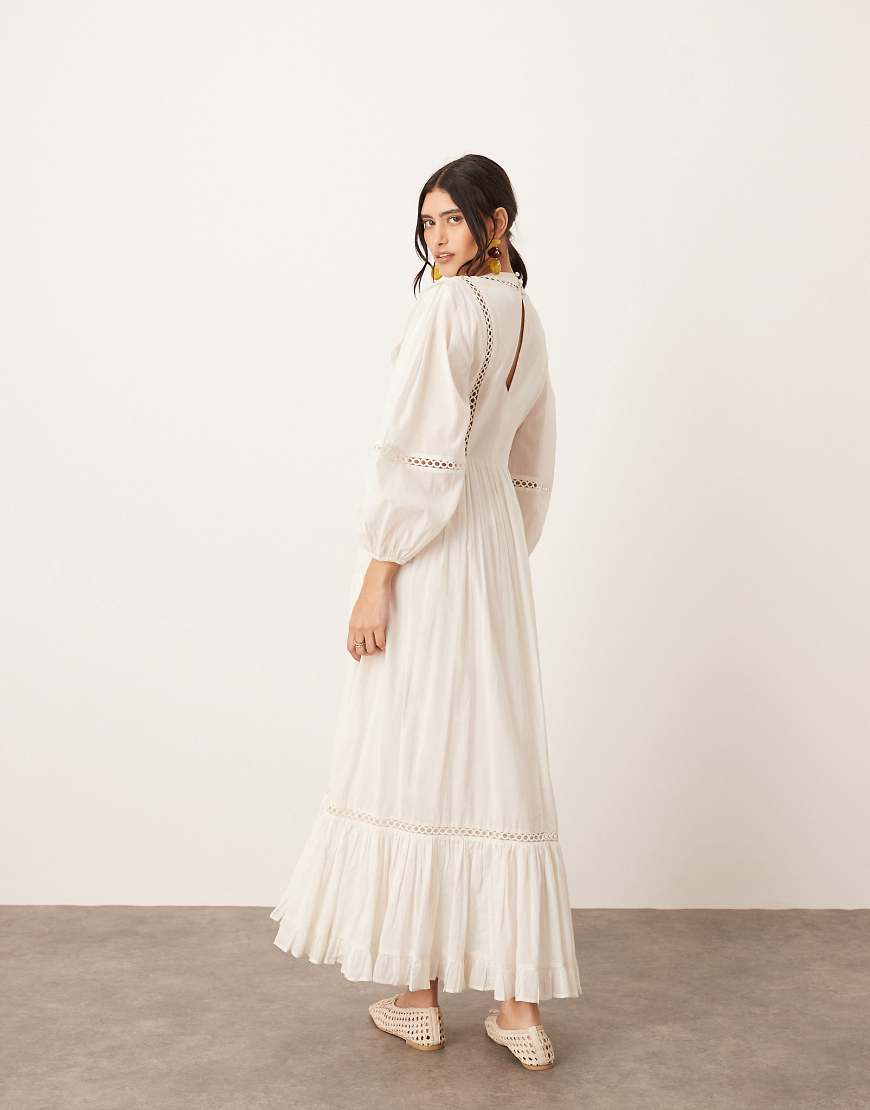 ARRANGE cotton voile maxi dress with lace trim in ivory