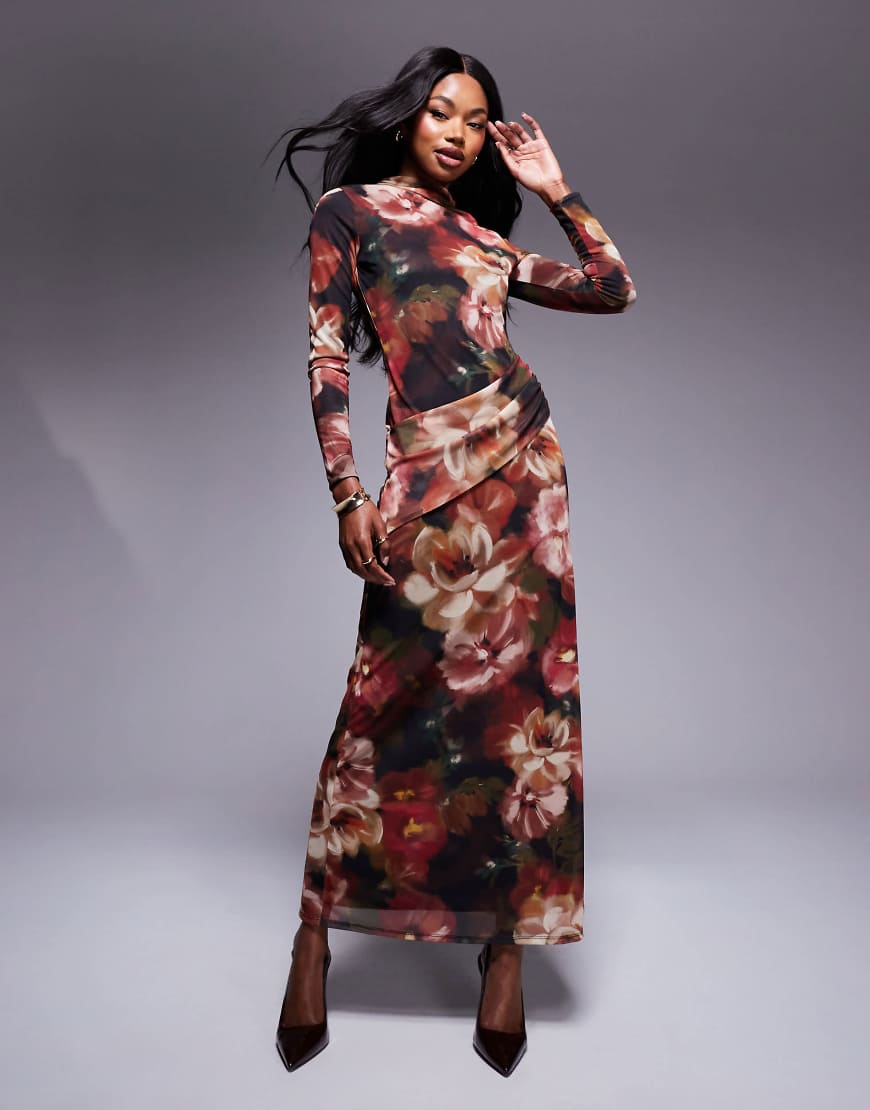 ASOS DESIGN high neck long sleeve maxi dress in tonal marble print