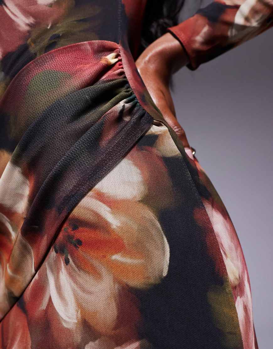 ASOS DESIGN high neck long sleeve maxi dress in tonal marble print