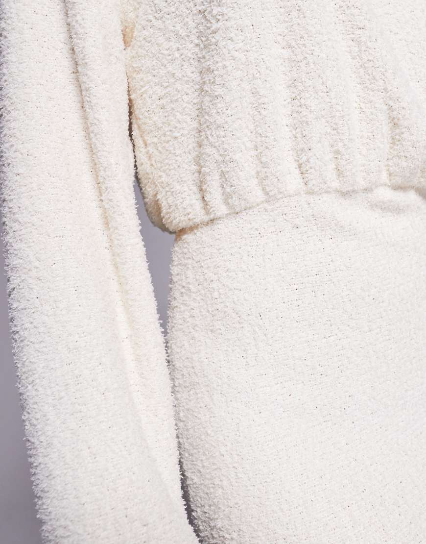 ASOS DESIGN fluffy long sleeve blouson midi dress in cream